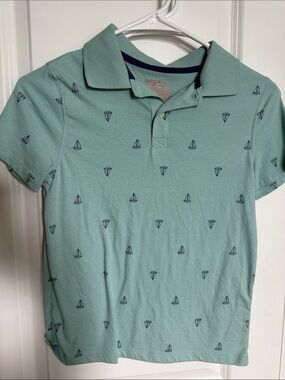 Cat & Jack Mint Green Polo with Navy Sailboat Print